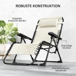 Solstol Trädgårdsstol Hopfällbar Beige av Metall och Tyg för Trädgård och Strand Väderbeständig Säng med Kudde 120 kg