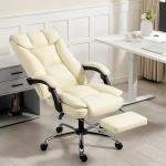 Kontorsstol Ergonomisk Beige och Svart Konstläder för Arbete Skrivbordsstol med Fotstöd och Hjul Bekväm