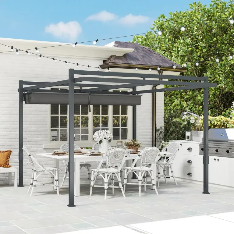 Pergola Trädgårdspaviljong med Skjuttak Grå 3,5 x 3 m