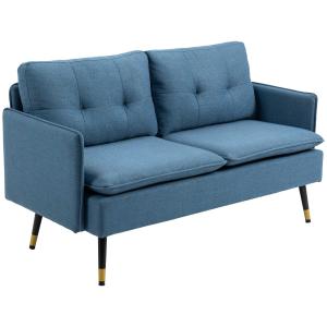 Soffa Loveseat Mörkblå av Tyg och Stål för Vardagsrum och Sovrum 2-Sits Stoppad Soffa med Tjock Dyna Modern Design