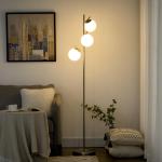 Golvlampa Stålampe Silver Vit av Glas och Metall för Vardagsrum med 3 Glasskärmar E27 Sockel Modern Belysning 169 cm 40 W