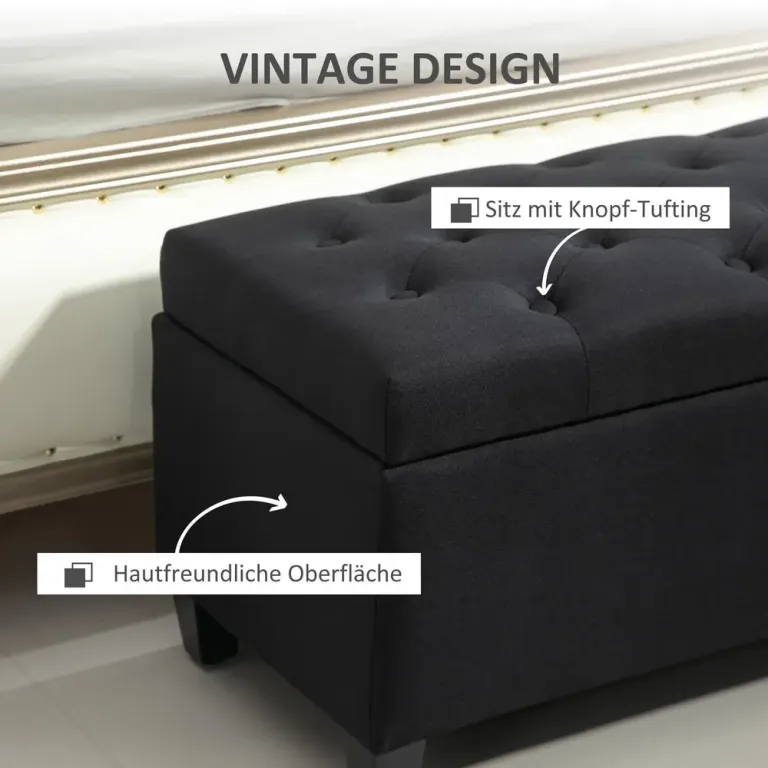 Sittbänk med Förvaring & Knapphäftning Svart