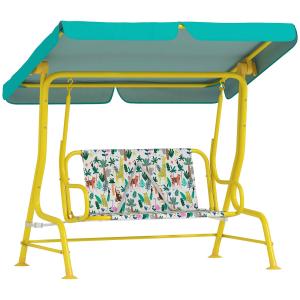 Hammock Barn 2-sits Grön Metall och Tyg för Trädgård Gunga med Tak och Säkerhetsbälte Robust 112x75x120 cm