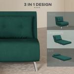 Sovstol Bäddfåtölj Mörkgrön av Tyg med Sammetslook och Metall för Gästrum Hopfällbar Stol med Sängfunktion och Kuddar 77 x 88 x 83 cm