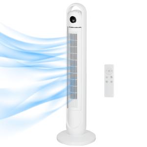 Tornfläkt Piedestalfläkt med Fjärrkontroll Vit av Plast för Sovrum Golvfläkt med 3 Ventilationsnivåer och Timer 55 W