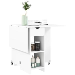 Matbord Fällbord Mobilt Köksbord Vit av Trä för Matsal och Små Rum Bord för 2-4 Personer med Hyllor 114,5 x 70 x 75 cm