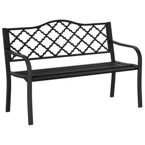 Trädgårdsbänk i Gjutjärn, Klassisk Parkbänk för 2 Personer, Robust Utemöbel med Ryggstöd, Svart, 128 x 58,5 x 89 cm