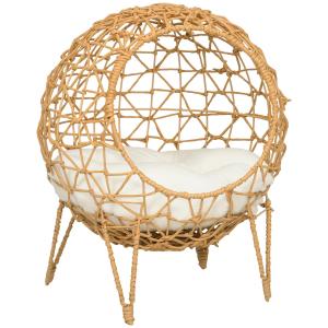 Rattankattbur, Kattgrotta med Kudde och Upphöjd Design, Brun, Ø45 x 57 cm