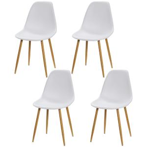 Matsalsstolar Köksstolar Vit Natur av Trä och Metall för Matsal Set om 4 Stolar med Ryggstöd 45 x 52 x 85,5 cm