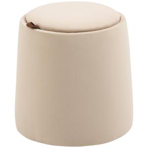 Rund Sittpuff med Förvaring, Klädd Ottoman i Sammet med Vändbart Lock, Fungerar som Sidobord, Beige, 44 x 47,5 cm