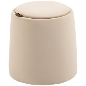 Rund Sittpuff med Förvaring, Klädd Ottoman i Sammet med Vändbart Lock, Fungerar som Sidobord, Beige, 44 x 47,5 cm