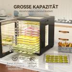 Food Dehydrator 850 W, 40-70°C med 48-timmarstimer och 12 Brickor i Rostfritt Stål, Svart