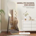 Ramlös Fullängdsspegel med Träfot, Flexibel Montering och Vågformad Design, Svart