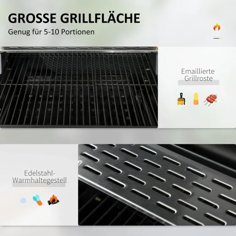 Kolgrill Campinggrill Svart av Rostfritt Stål Grillvagn