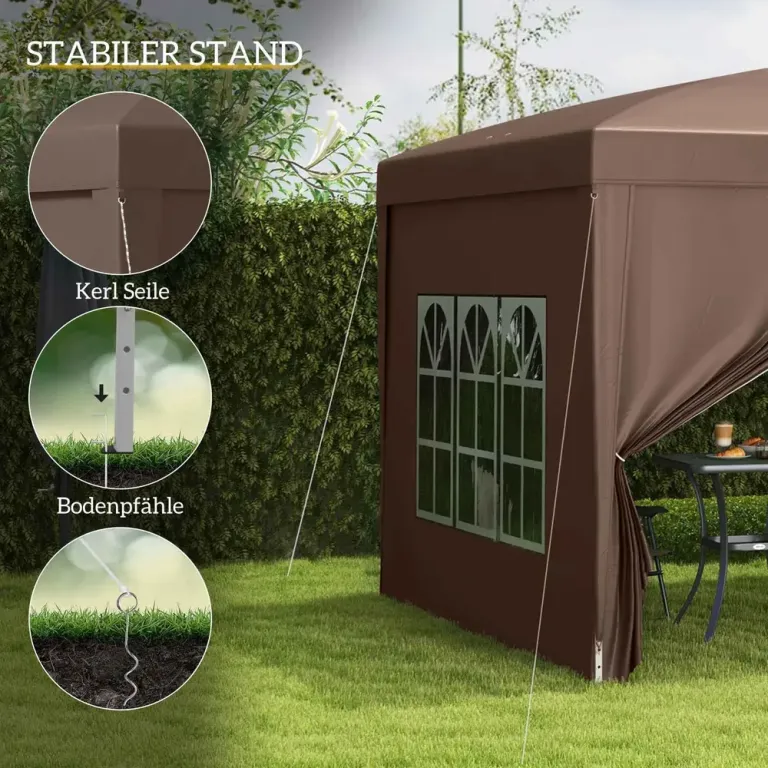 Trädgårdspaviljong Pop-up Partytält Kaffe Brun 3 x 3 m