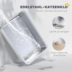 Stor Kattlåda Öppen Modell Grå Rostfritt Stål för Katter Upp till 12 kg Rymlig Toalett med Hög Kant och Spade Hygienisk Luktfri Design 70 x 50 x 30 cm