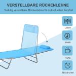 Solsäng Prisvärd Blå för Trädgård och Strand med Huvudkudde och Justerbart Ryggstöd i Fem Steg för Avkoppling Upp till 120 kg