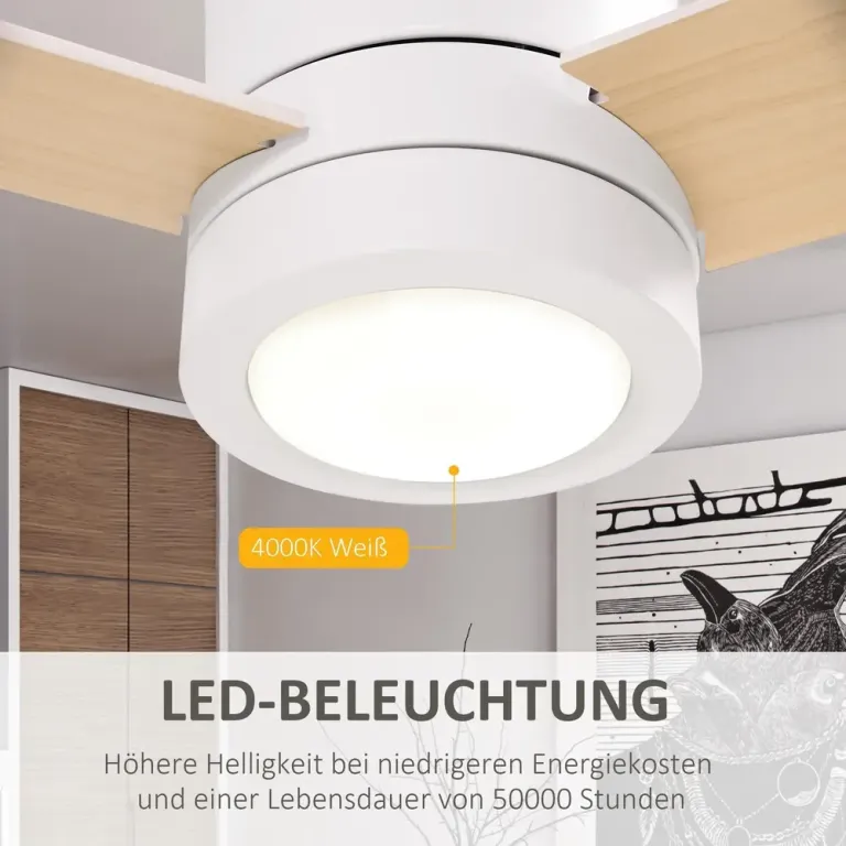 Takfläkt Taklampa med Fläkt och Belysning Vit Ø112 cm