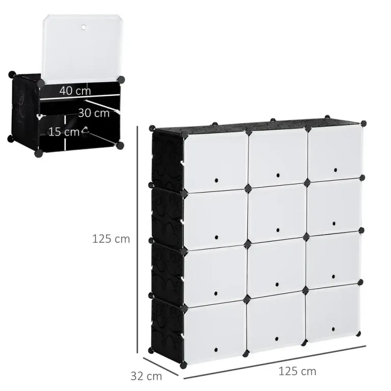 Modulärt Skoskåp 12 Fack Rymlig 125 x 32 x 125 cm, Vit