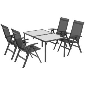 Trädgårdsmöbelset Sittset Svart av Mesh och Metall för Balkong och Trädgård 5 Delar med Matbord och 4 Hopfällbara Stolar
