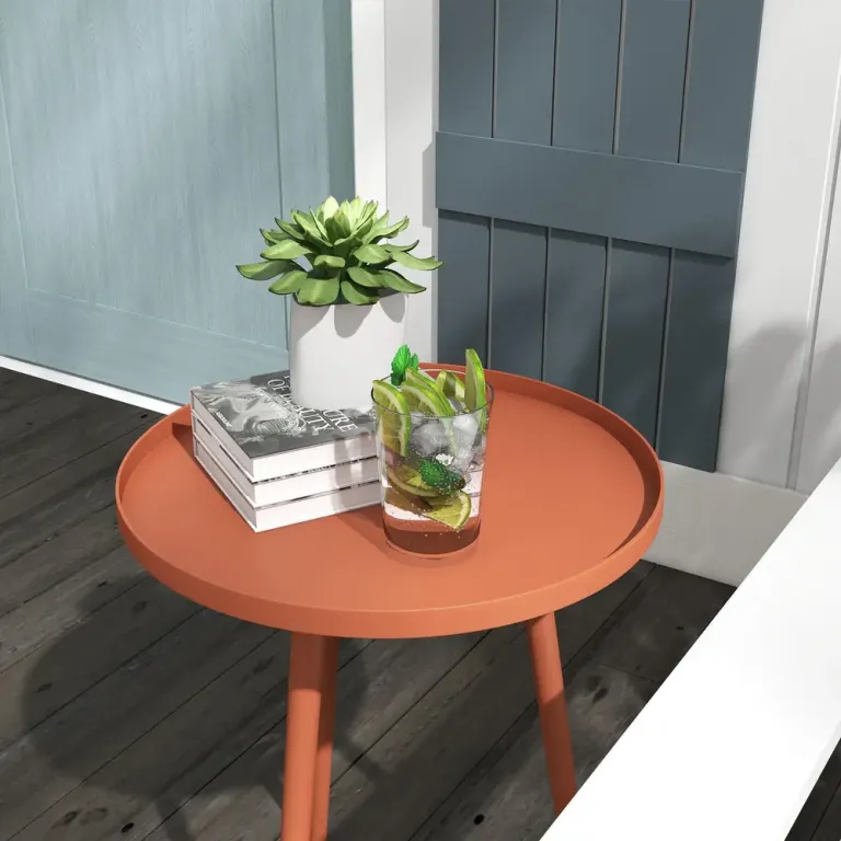Trädgårdsbord Sidobord med Upphöjd Kant Röd av Stål 50 cm