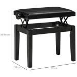 Justerbar Pianopall i Konstläder, Bekväm Pianobänk med Förvaring, Ergonomisk Sittplats för Musiker, Svart, 63 x 33 x 45-56 cm
