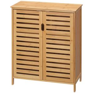 Badrumsskåp Sidoskåp med Lamelldörrar Natur av Bambu för Badrum och Vardagsrum Förvaringsskåp med 2 Hyllor 68 x 32 x 86 cm