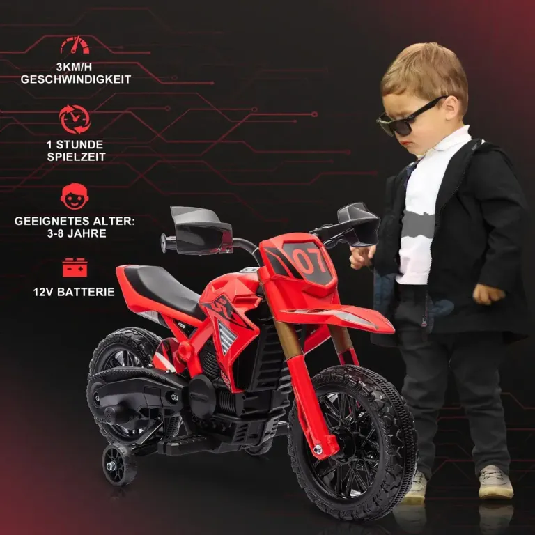 Elektrisk Barnmotorcykel 6 v med Stödhjul Röd