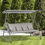 Lyxig Hammock med Liggfunktion, 3-Sitsig Trädgårdsgunga med Justerbart Tak, Bekväm Hängsoffa i Polyester för Uteplats, Brun, 215 x 120 x 165 cm