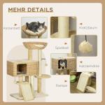 Kattskrapstolpe Kattträd Beige av Sisal och Plysch för Katter upp till 6 kg med 2 Liggytor och Lekboll Kattmöbler 98 cm