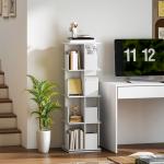 Roterande Bokhylla med 4 Nivåer Vit Spånskiva för Vardagsrum och Kontor Platssnål Förvaring med 16 Fack Modern Design för Böcker Roterbar 360 Grader