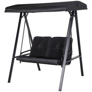 Trädgårdsgunga Hollywoodgunga Svart av Stål och Polyester för Trädgård och Balkong 2-Sits Gungbänk med Justerbart Tak 145 x 116 x 172 cm
