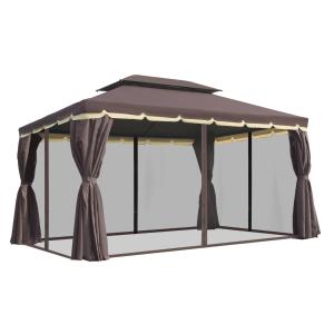 Stort Partytält med Myggnät, Rymlig Paviljong med 4 Sidoväggar, Väderbeständigt Solskydd för Trädgårdsfest, Grå, 390 x 290 x 280 cm