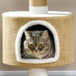 Skrapstolpe Kattträd Brun Vit av Jute och Plysch för Katter upp till 8 kg med Kattgrotta och Liggplats Litet Klösträd 79 cm