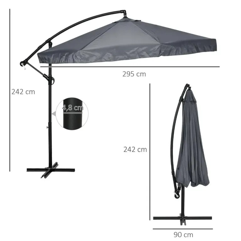 Fribärande Paraply Parasoll Kräm av Stål 295 x 295 cm