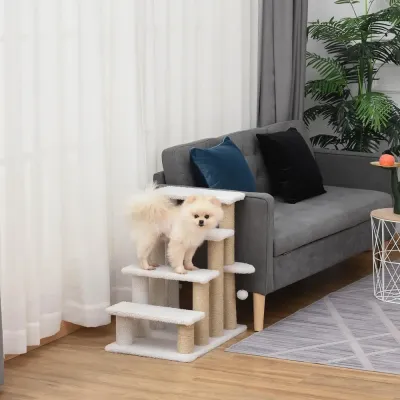 Katttrappa 4 Steg med Klöspelare, Vit
