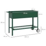 Upphöjd Bädd Örtbädd Grön av Metall för Trädgård och Balkong Växtbädd med Hjul och Hylla Planteringslåda 109 x 44 x 80 cm