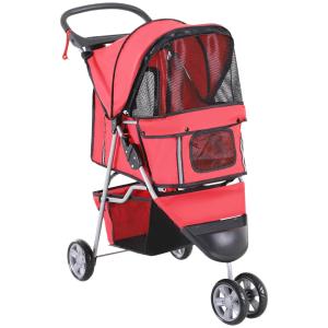 Hundvagn Husdjursvagn Buggy Röd Polyester för Hundar och Katter Lätt och Hopfällbar Bekväm