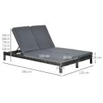 Solstol Polyrattan Trädgårdssäng för 2 Personer Relaxstol 5-Nivå Ryggstöd Metall och PE Rotting 196 X 120 X 28 Cm
