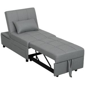 Bäddsoffa Sovstol 3-i-1 med Sängfunktion Ljusgrå av Tyg för Vardagsrum och Sovrum Utdragbar Soffa med Sidficka 150 kg