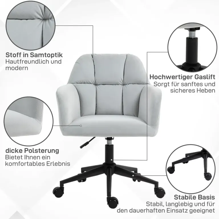 Snurrstol Skrivbordsstol Ljusgrå av Sammetslook och Metall