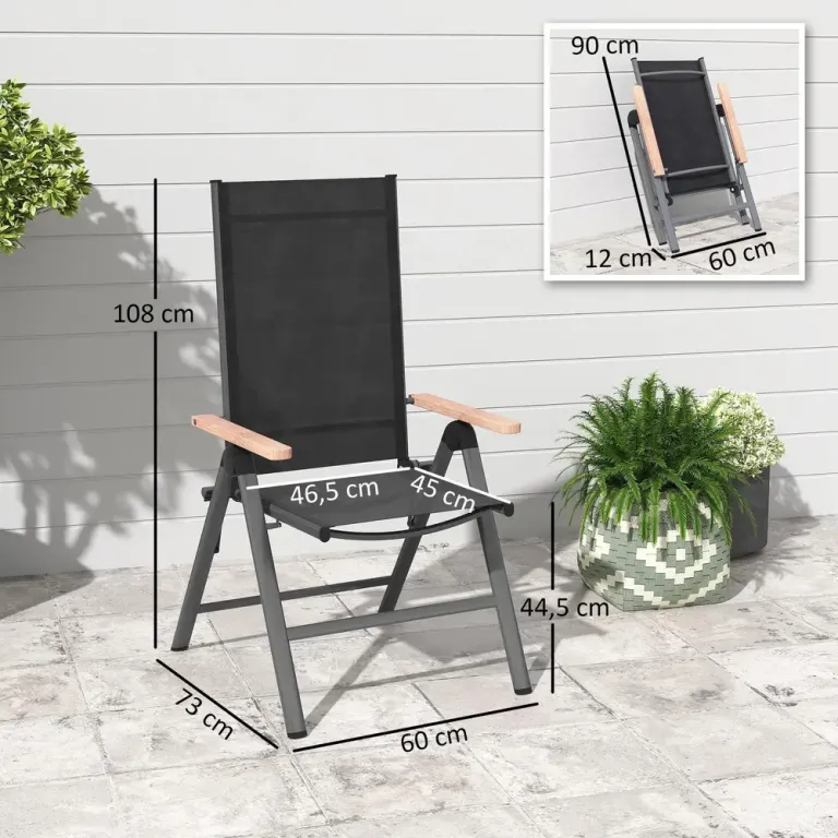 Trädgårdsstol Altanstol Hopfällbar Svart 60 x 73 x 108 cm