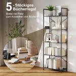Bokhylla 5 Plan Svart Spånskiva och Metall för Kontor och Vardagsrum Industriell Förvaringshylla Stabil och Modern Design 60x30x170,5 cm
