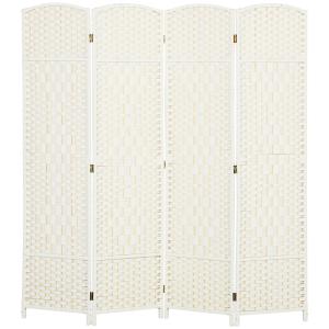 4-panels Rumsavdelare med Vikbar Skiljevägg och Vävmönster i Furu, Vit