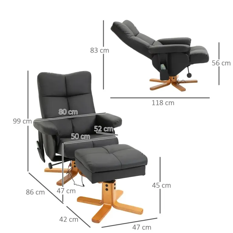 Massagestol med Fotpall och Värme Svart Konstläder