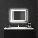 Badrumsspegel Väggspegel LED Silver av Glas för Badrum 80 x 60 cm med Belysning 3 Ljusfärger Touch Omkopplare IP44