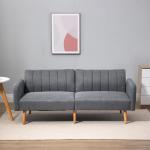Bäddsoffa 2-Sits i Linnetyg, Kompakt Soffa som Bäddas ut till Säng, Praktisk Gästsäng för Små Utrymmen, Grå, 173 x 75 x 73 cm