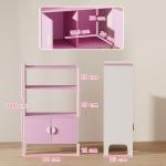 Barnbokhylla med 2 Hyllor, 2 Skåp, Fristående med Tippskydd och Halkfria Fötter i MDF, Rosa+Vit