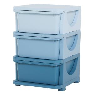 Leksaksförvaring med 3 Lådor, Praktisk Byrå för Barnrummet i PP-Plast, Färgglatt Lådskåp för Ordning och Reda, Blå, 37 x 37 x 56,5 cm