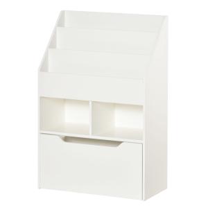 Barnhylla med Låda och Bokhylla med Fack för Organisation i Barnrum Hållbar och Säker Vit Trä och Plast 60 x 29.9 x 90 cm för Barn